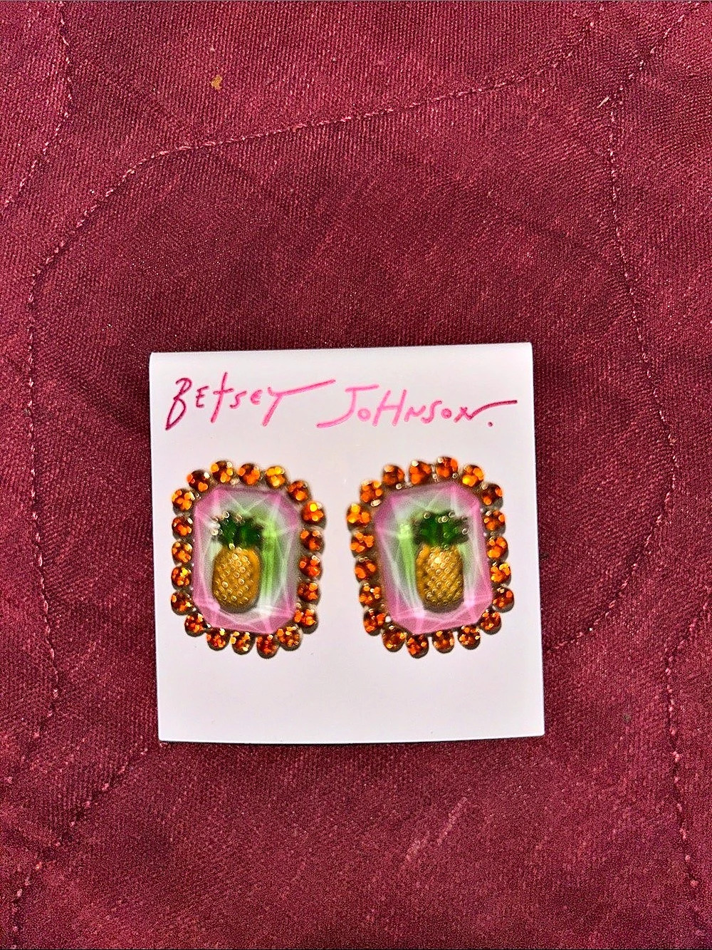 Betsey Johnson Gold Tone Pineapple Stud Earrings